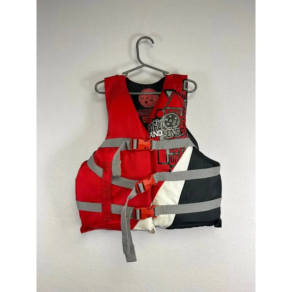 Maui and Sons Youth lifejacket red black Coast Guard approved 50–90‎ lb￼